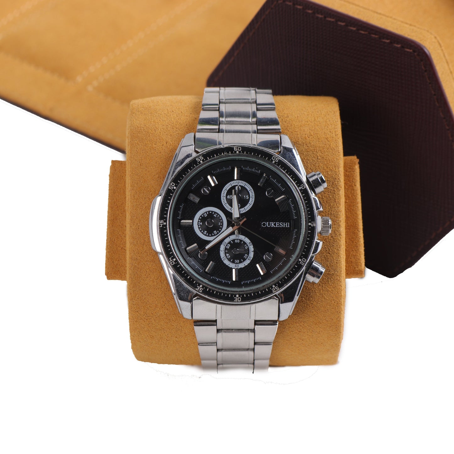 Burgundy Saffiano Hexagon Watch Roll - Three Watches