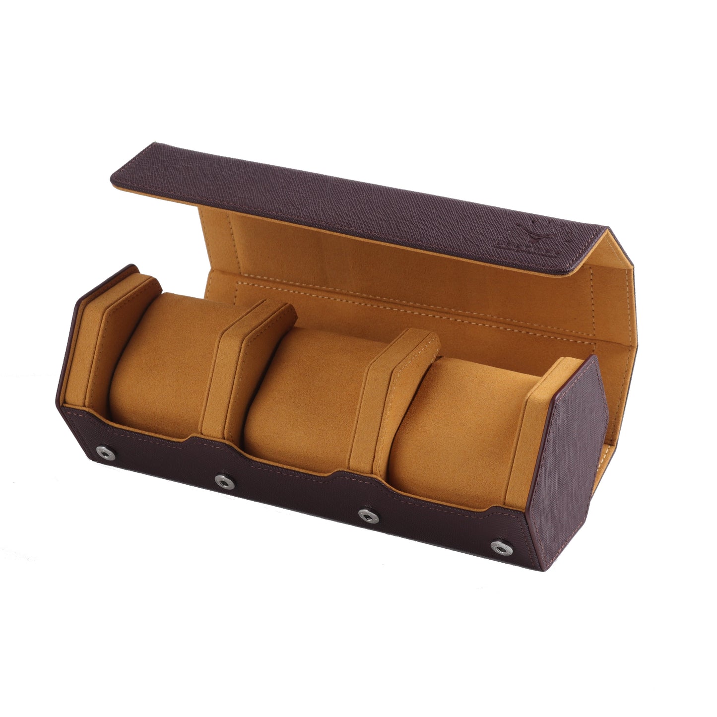 Burgundy Saffiano Hexagon Watch Roll - Three Watches