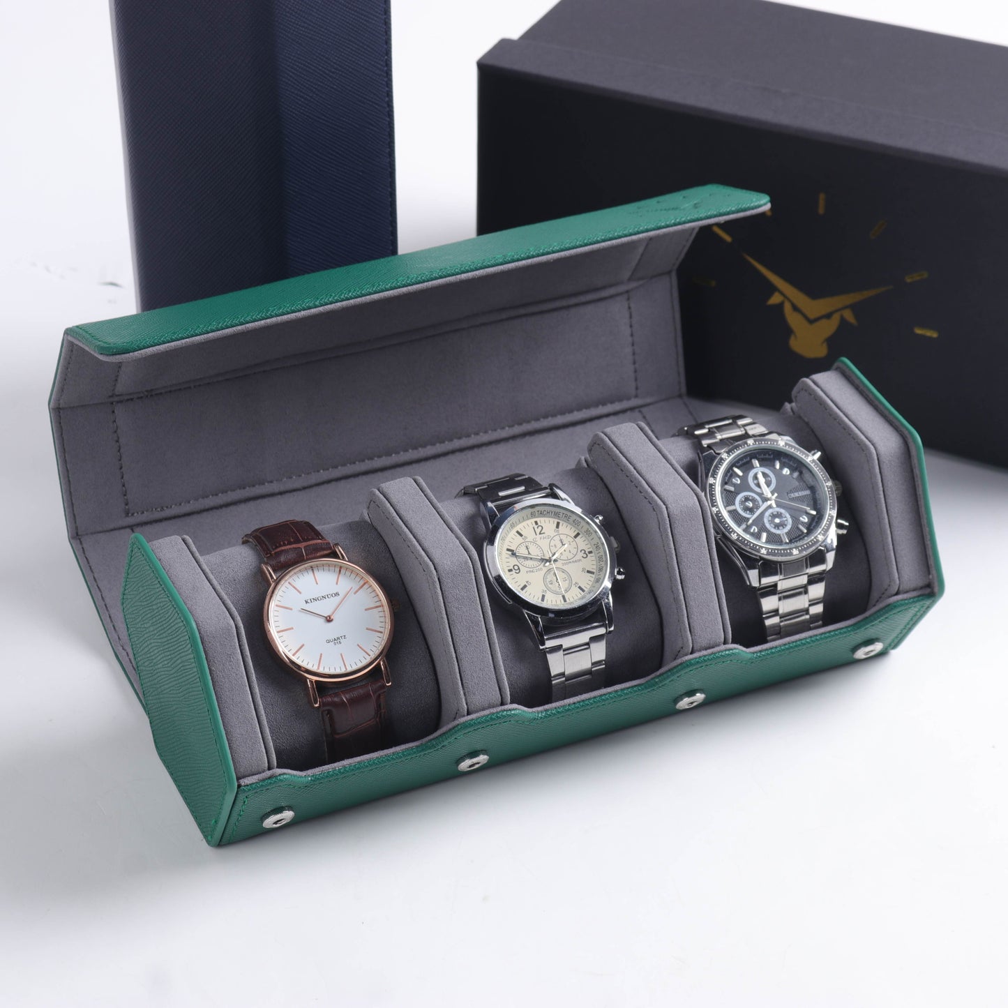 Green Saffiano Leather Traveling Watch Roll - 3 Watches