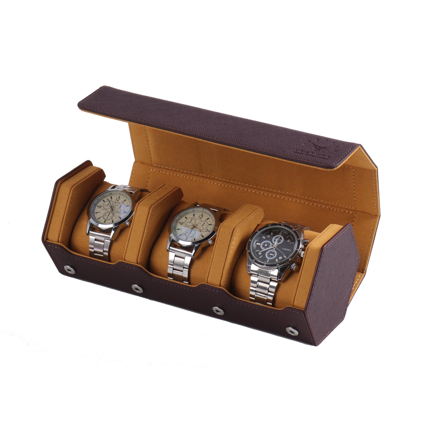 Burgundy Saffiano Hexagon Watch Roll - Three Watches