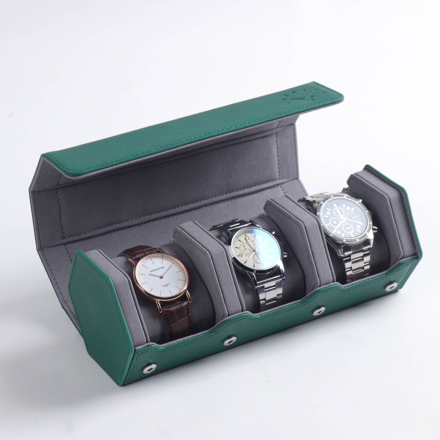 Green Saffiano Leather Traveling Watch Roll - 3 Watches
